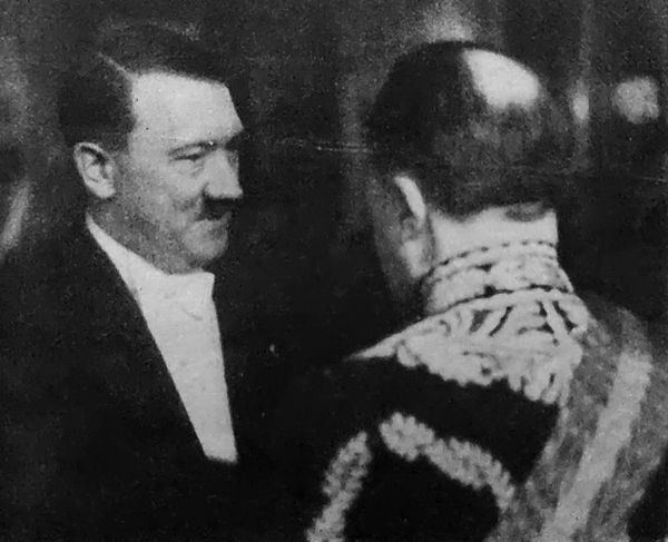 Adolf Hitler in conversation with British diplomat Sir Eric Phipps during the New Year reception in Berlin